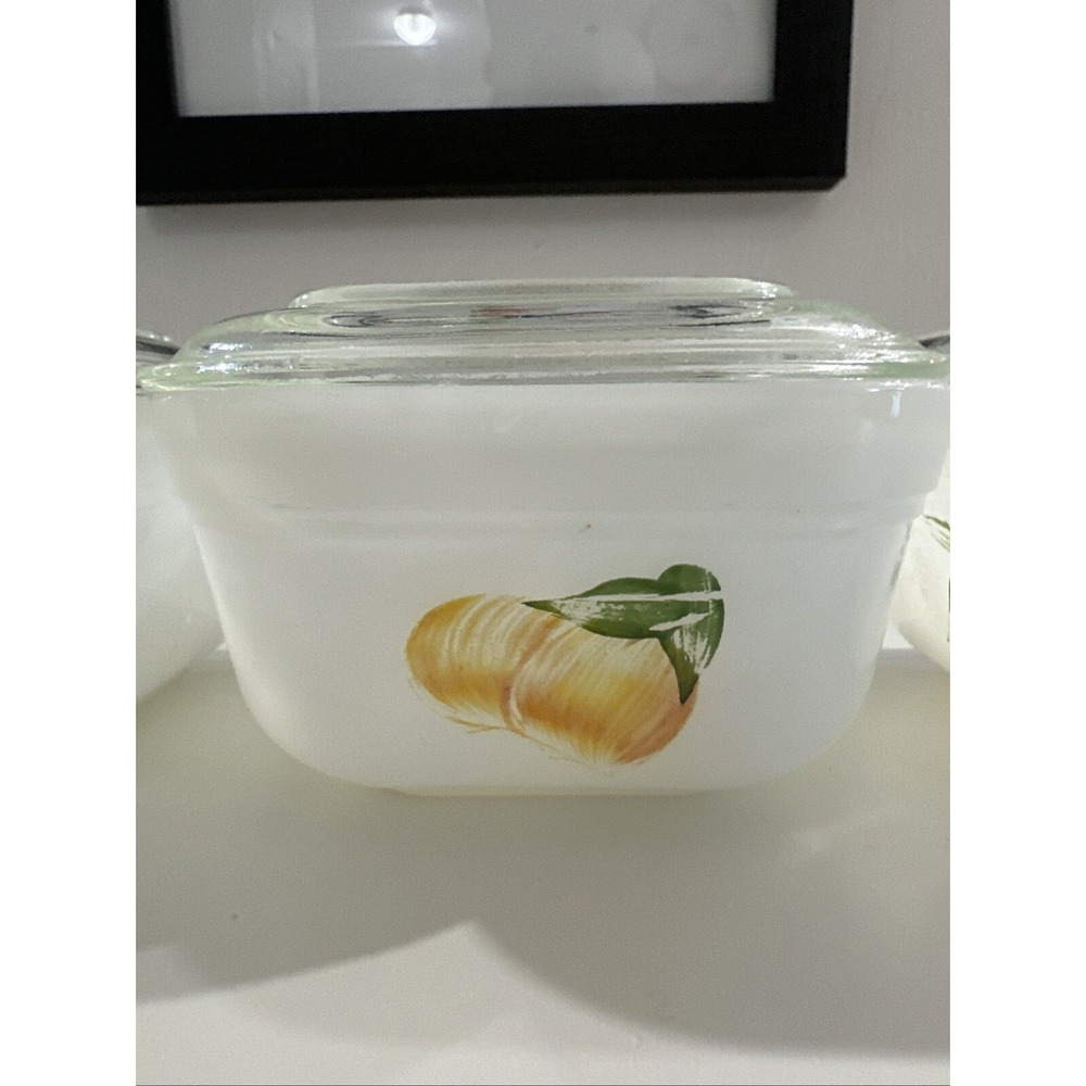 VTG Fire King Fruit Small Refrigerator Dish with Cover USA Hand Painted 4" Glass - Picture 3 of 16